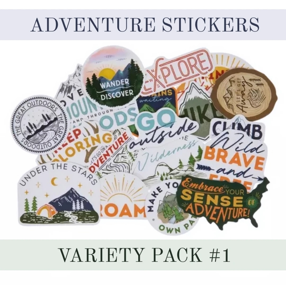 Stickers x6, Adventure Variety #1 Explore Hike Roam Dream